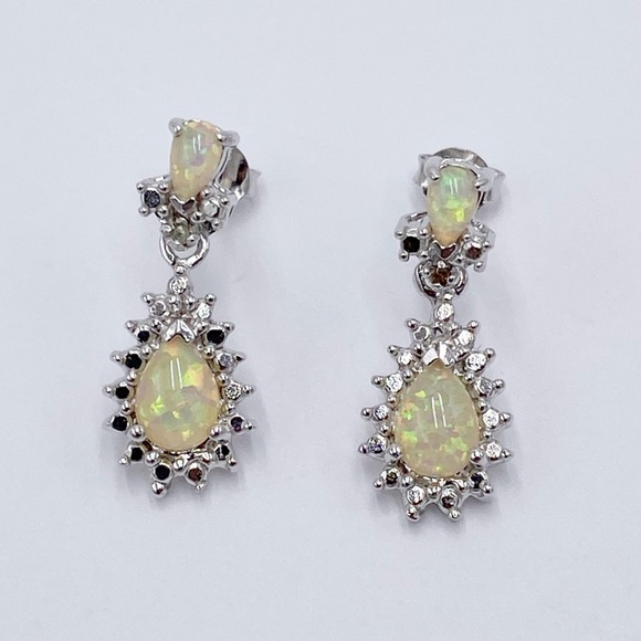 Sterling Silver 925 Lab Opal Earrings - Picture 2 of 8